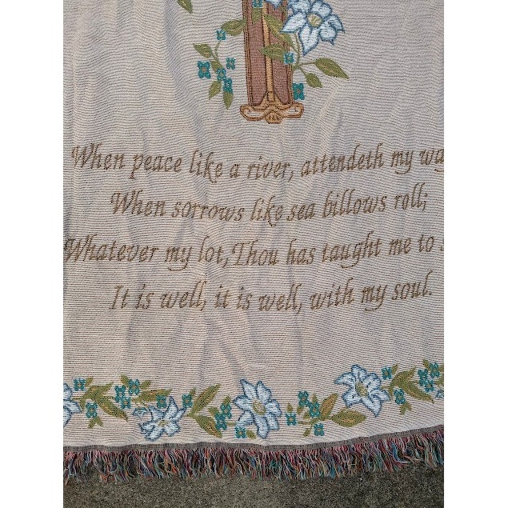 Christian Hymn It Is Well With My Soul Woven Tapestry Throw Blanket Cream Floral - Picture 5 of 7
